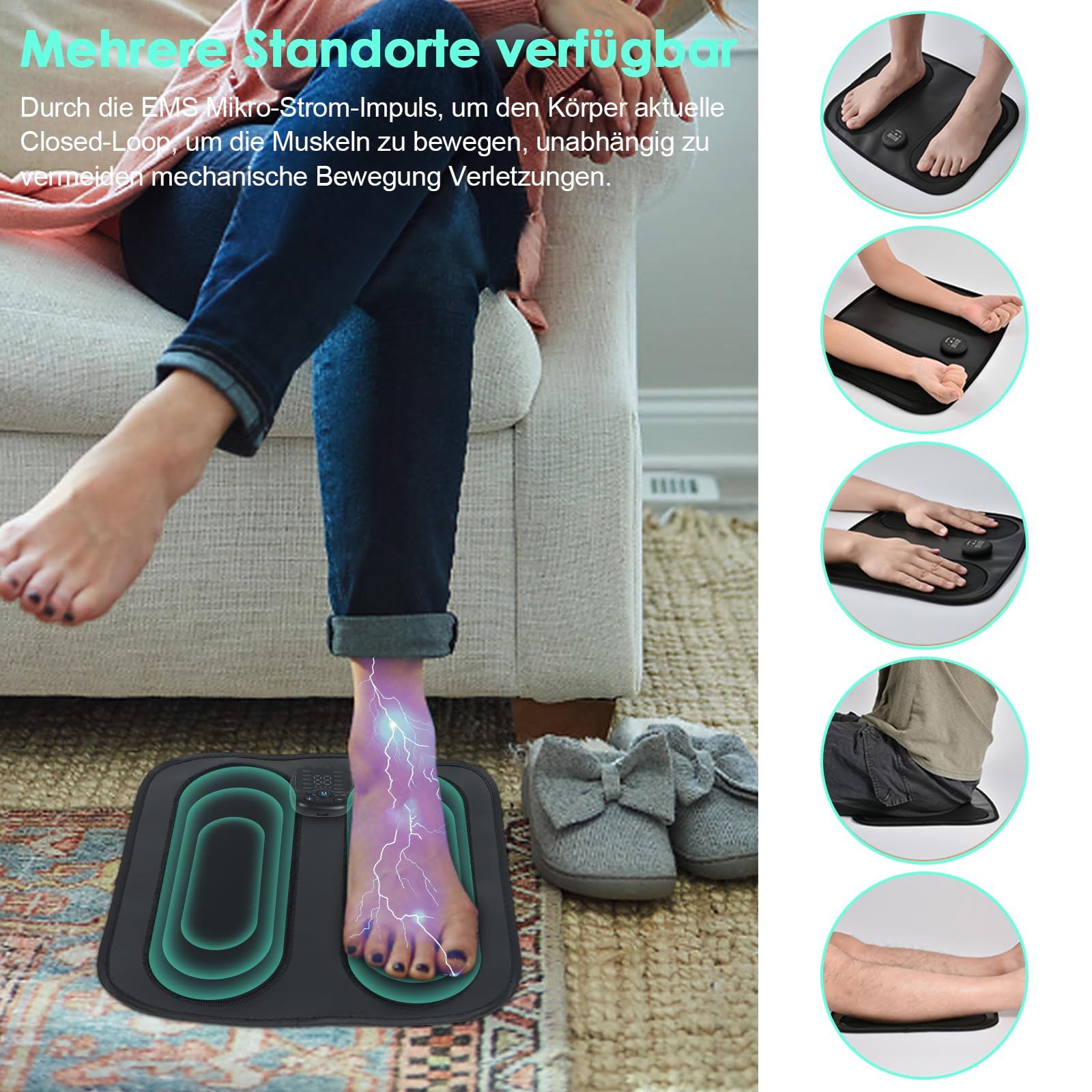 Masajeador de pies EMS con control remoto, 10 modos y 30 intensidades, masajeador eléctrico de pies, masajeador de pies, tapete de masaje inteligente portátil para circulación sanguínea, alivio