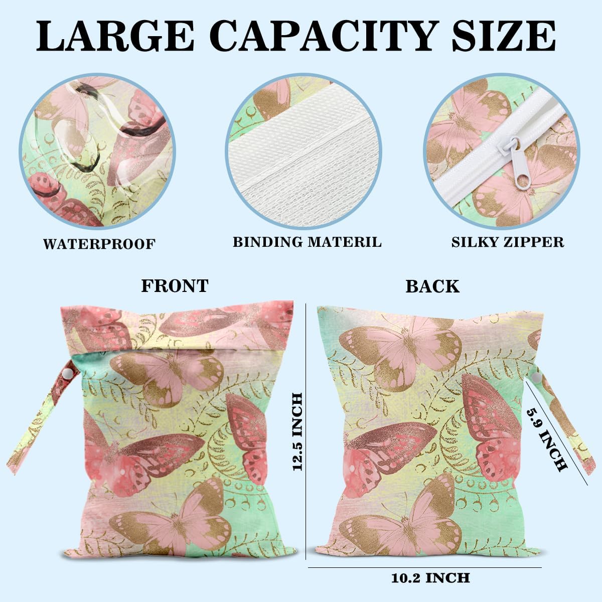 2 Pcs Set Beach Bag Wet Dry Bag with Zipper, Beach Travel Storage Pouch for Swimsuit Wet Clothes image 5