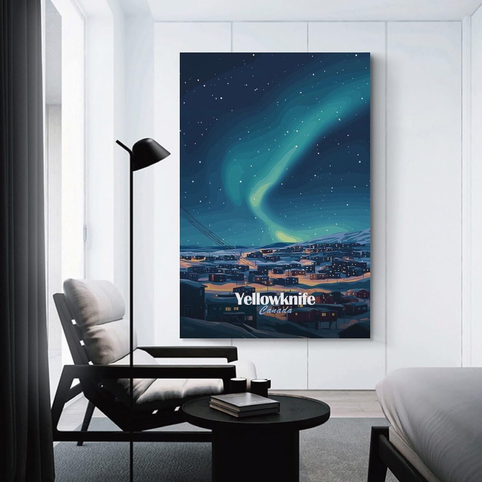 Junmoney Unframe-Style-6 Canvas Wall Picture Yellowknife Aurora Borealis, 20X30inch(50X75cm), For Sofa Walls, Lounge Or Home Corners, Canvas Styling For A Polished Room Look