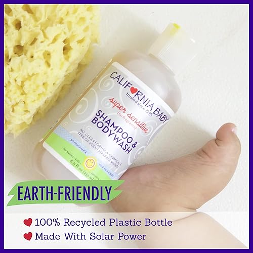 Vista 9 de California Baby Champú y gel de baño súper sensible para bebé, 100% a base de plantas, champú suave sin fragancia, hipoalergénico, 8.5 onzas líquidas
