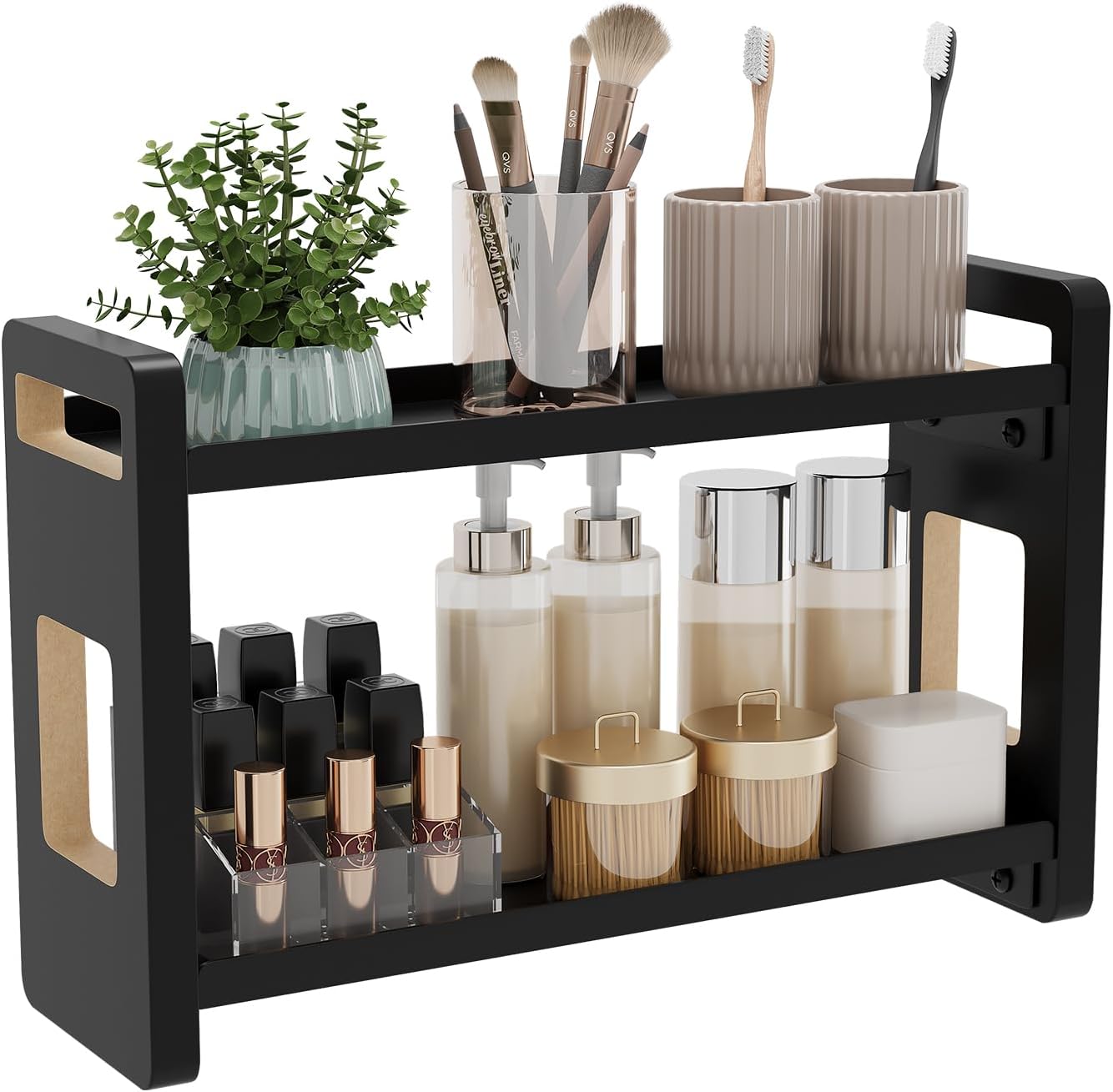 Bathroom Counter Organizer,Bathroom Counter Shelf,Bathroom Organizers,Under Sink Organizer,Cologne Organizer For Men,Cologne Cabinet,Spice Rack Organizer for Cabinet,Gifts(Black 2 Tier)