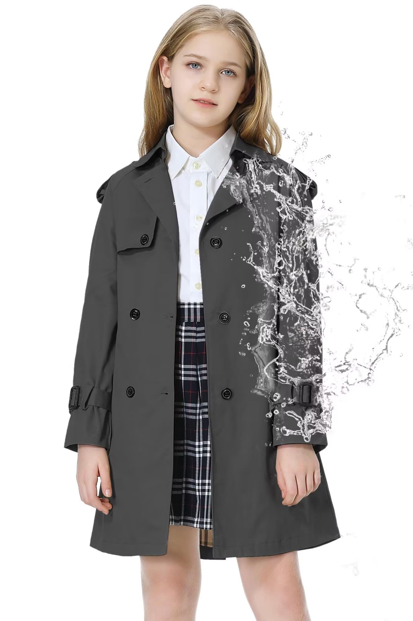 Betusline Girls Trench Coat Double Breasted Outerwear Raincoat