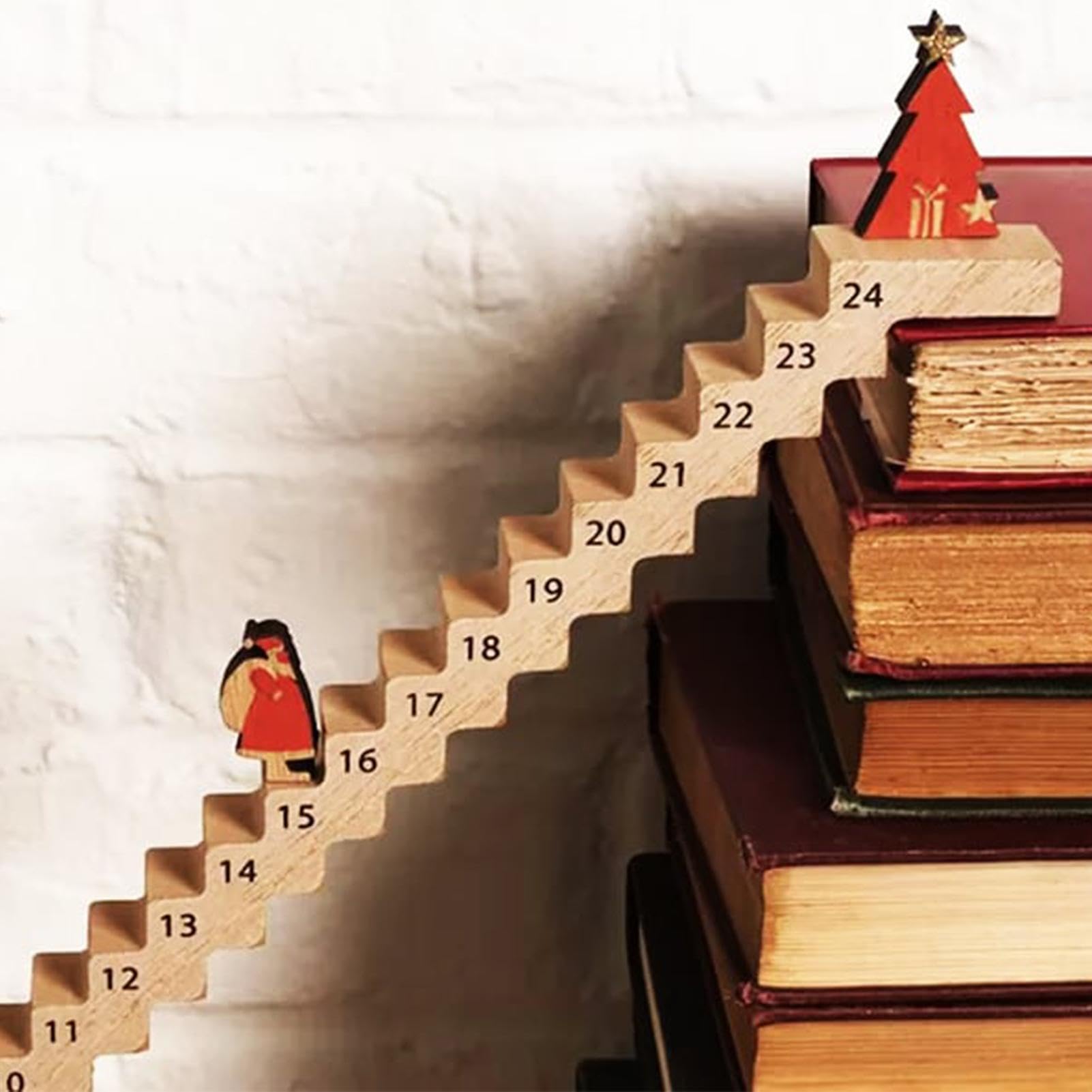 Calendrier compte à rebours jusqu'à Noël, calendrier de voyage du Père Noël | Décoration de bureau Père Noël escalier escalier panneau de table en bois à Noël, décorations