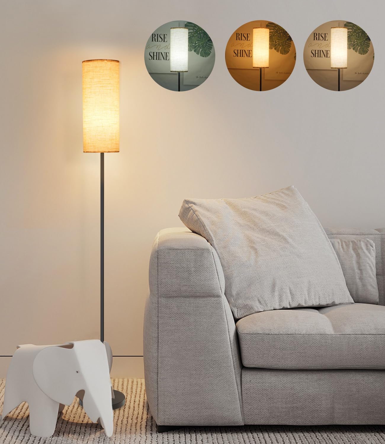 LEAZZLE Floor Lamp, Modern Floor Lamp with 3 Colour Temperatures, Salon Floor Lamp Adjustable Hanging Shade and Foot Switch, Living Room, Office, Bedroom, Retro