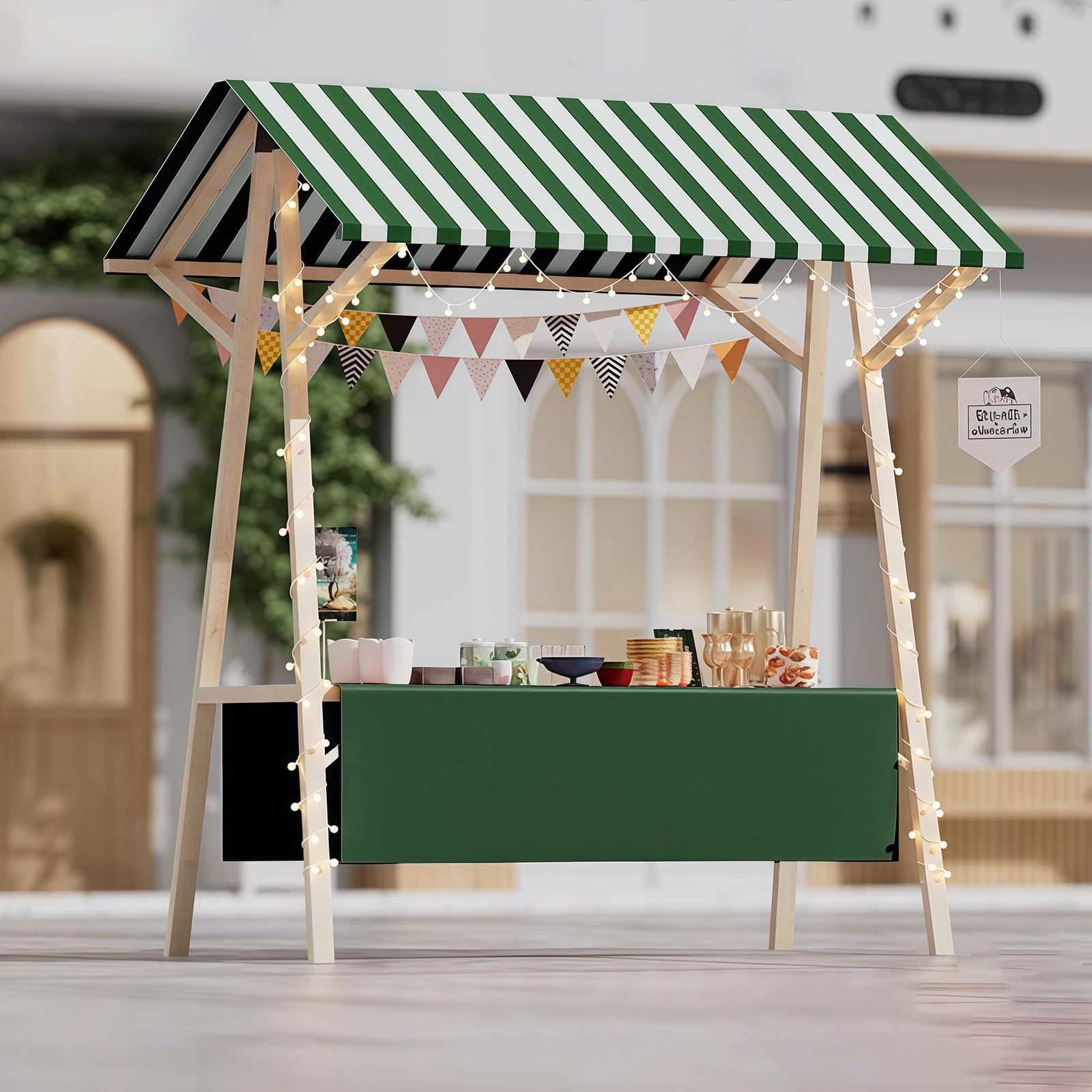 Carrito De Venta Exterior Plegable con Toldo, Puesto De Exhibición De Madera, Food Cart para Mercados, Eventos De Street Food Y Festivales, Kiosco Móvil para Vendedores Ambulantes