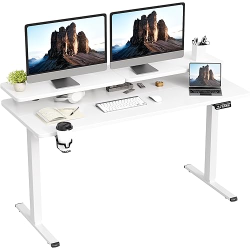 JUMMICO Electric Standing Desk, Adjustable Height Desk 55 x 24 Inch with Monitor Stand (White)