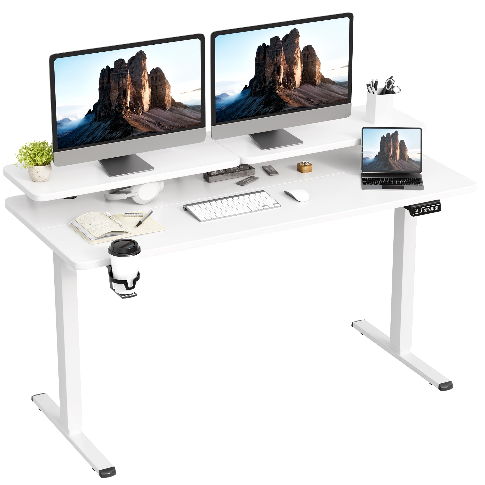 JUMMICO Electric Standing Desk, Adjustable Height Desk 55 x 24 Inch with Monitor Stand (White)