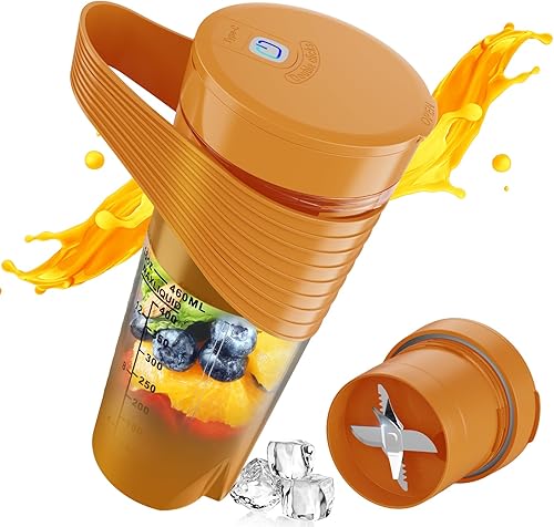 Xibonol Licuadora portátil, licuadora para batidos y batidos, 16 onzas, recargable tipo C, licuadora personal, mini licuadora con cuatro cuchillas