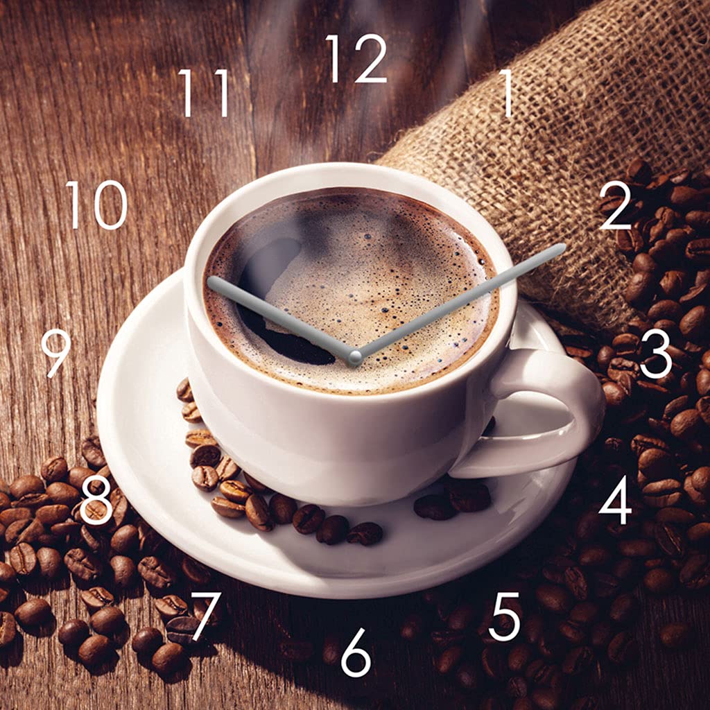 levandeo Orologio da parete in alluminio dibond, 30 x 30 cm, con immagine di caffè, marrone, cucina, decorazione da parete