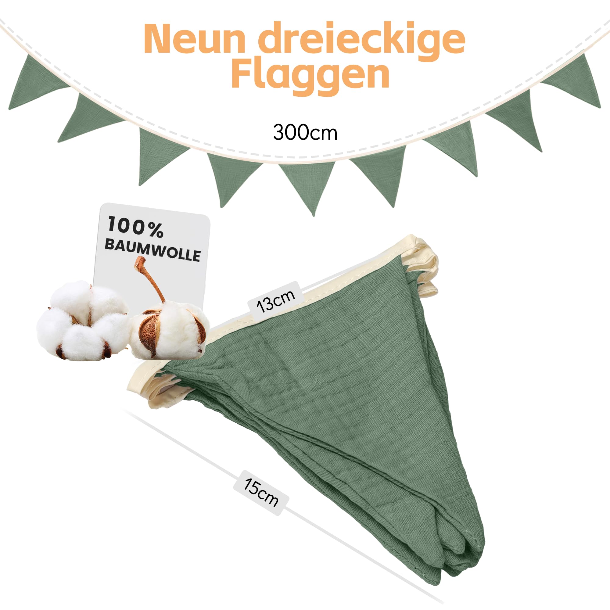 Dosel para cama infantil, dosel, cama infantil, juego de 2 unidades, 100% algodón, muselina, incluye banderines de 3 m (verde oscuro, 270 x 135 cm (alto x ancho x ancho) (2 unidades)