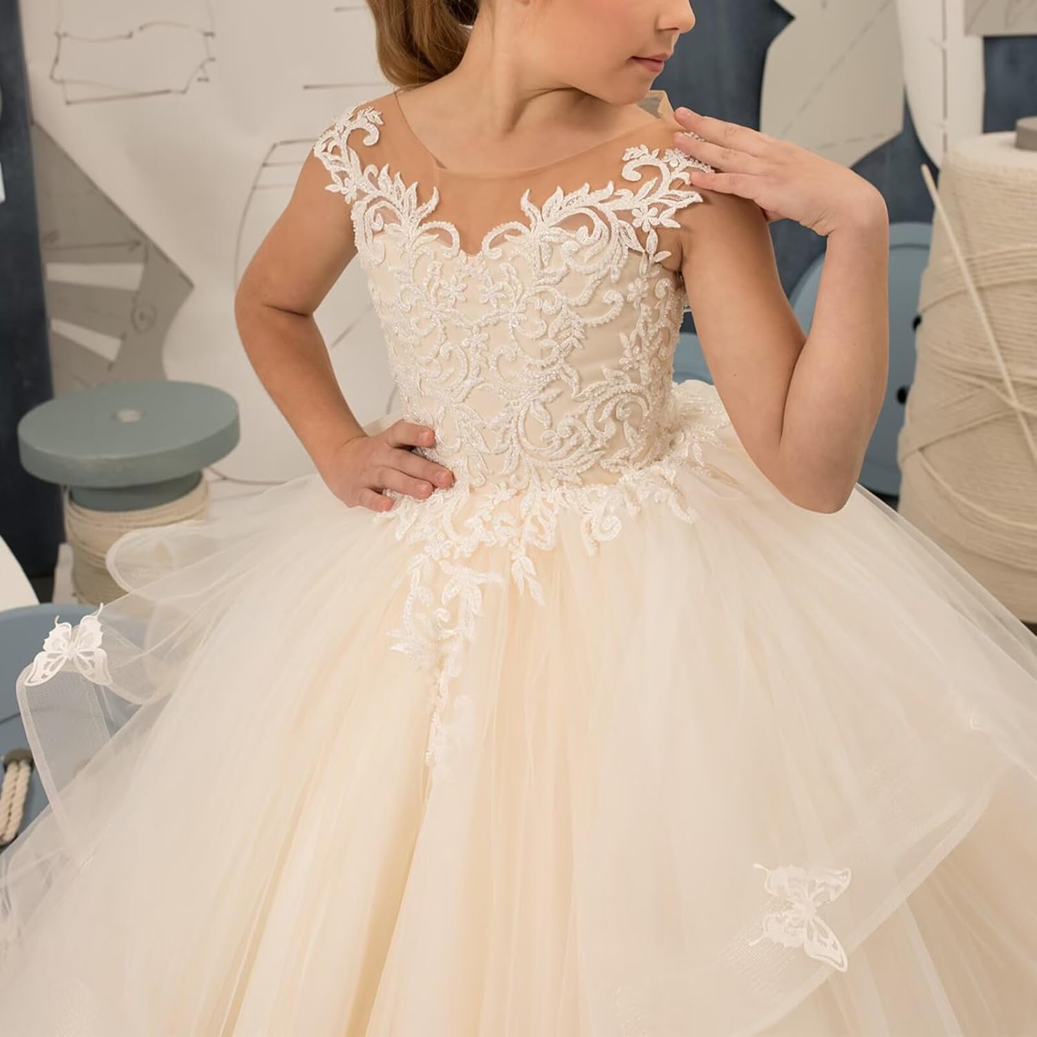 Flower Girl Dress Lace Appliques Pageant Dresses for Girls Tulle First Communion Dresses Girls Formal Dress
