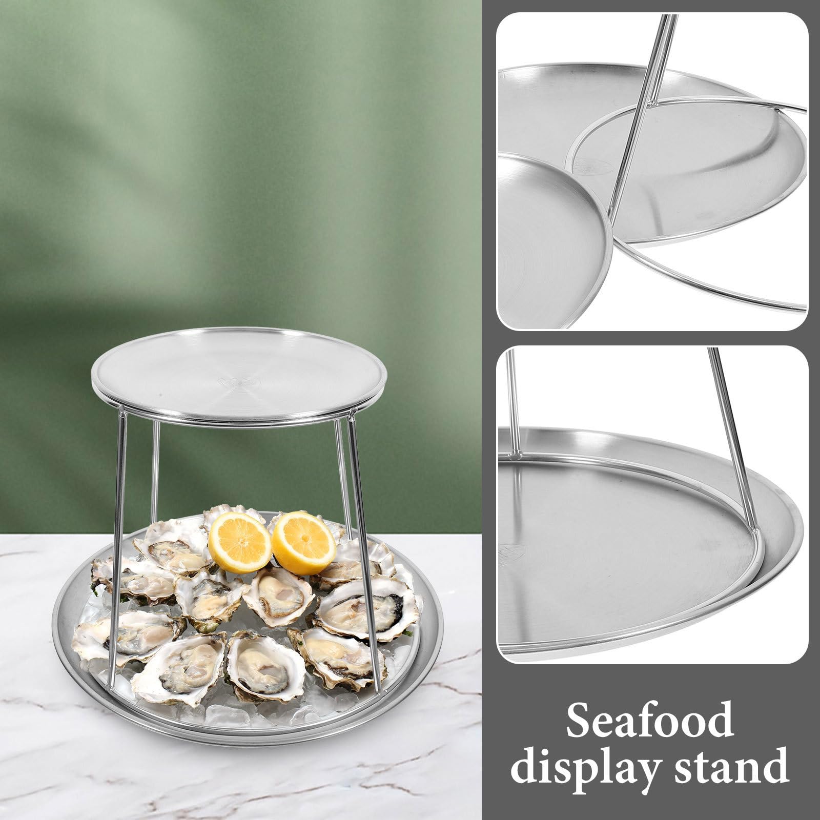 Abaodam Bandeja de Acero Inoxidable para Servir Mariscos Doble Capa, Soporte Resistente y Diseño Moderno para Bodas y Fiestas