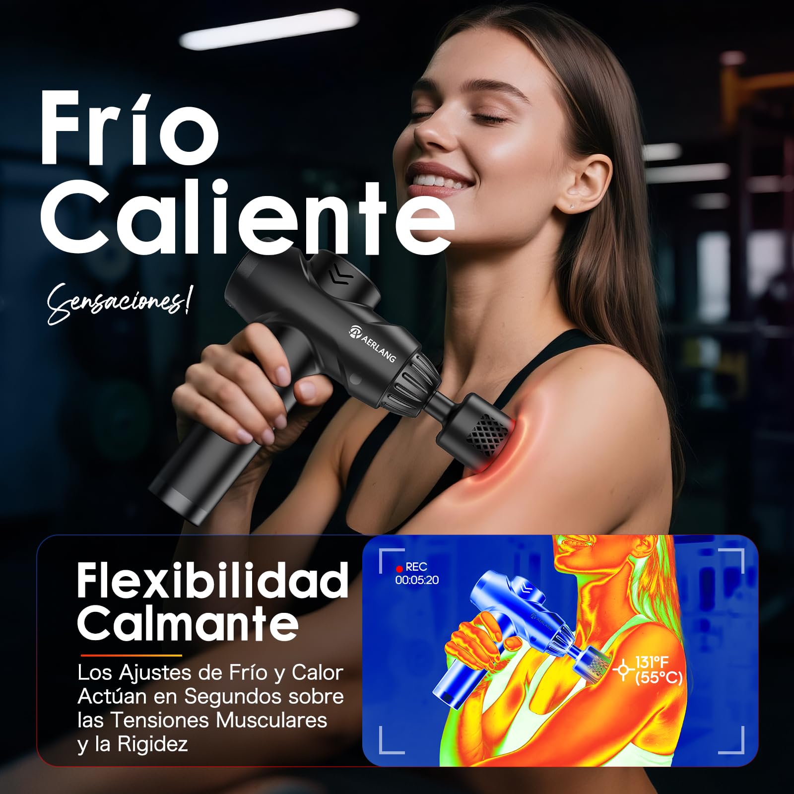 AERLANG Pistola de Masaje Muscular con Frío y Calor, Masajeador de Tejido Profundo para Cuello y Espalda, Masajeador de Percusión Muscular de Mano con 7 Cabezales, Regalo para Papá y Mamá