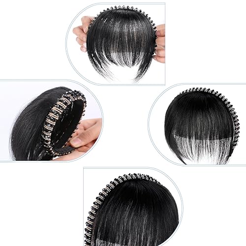 Miniatura 2 de G&T - Flequillo con clip para el cabello humano, flequillo delgado con fleco de diamantes de imitación, extensiones de cabello para mujer, flequillo