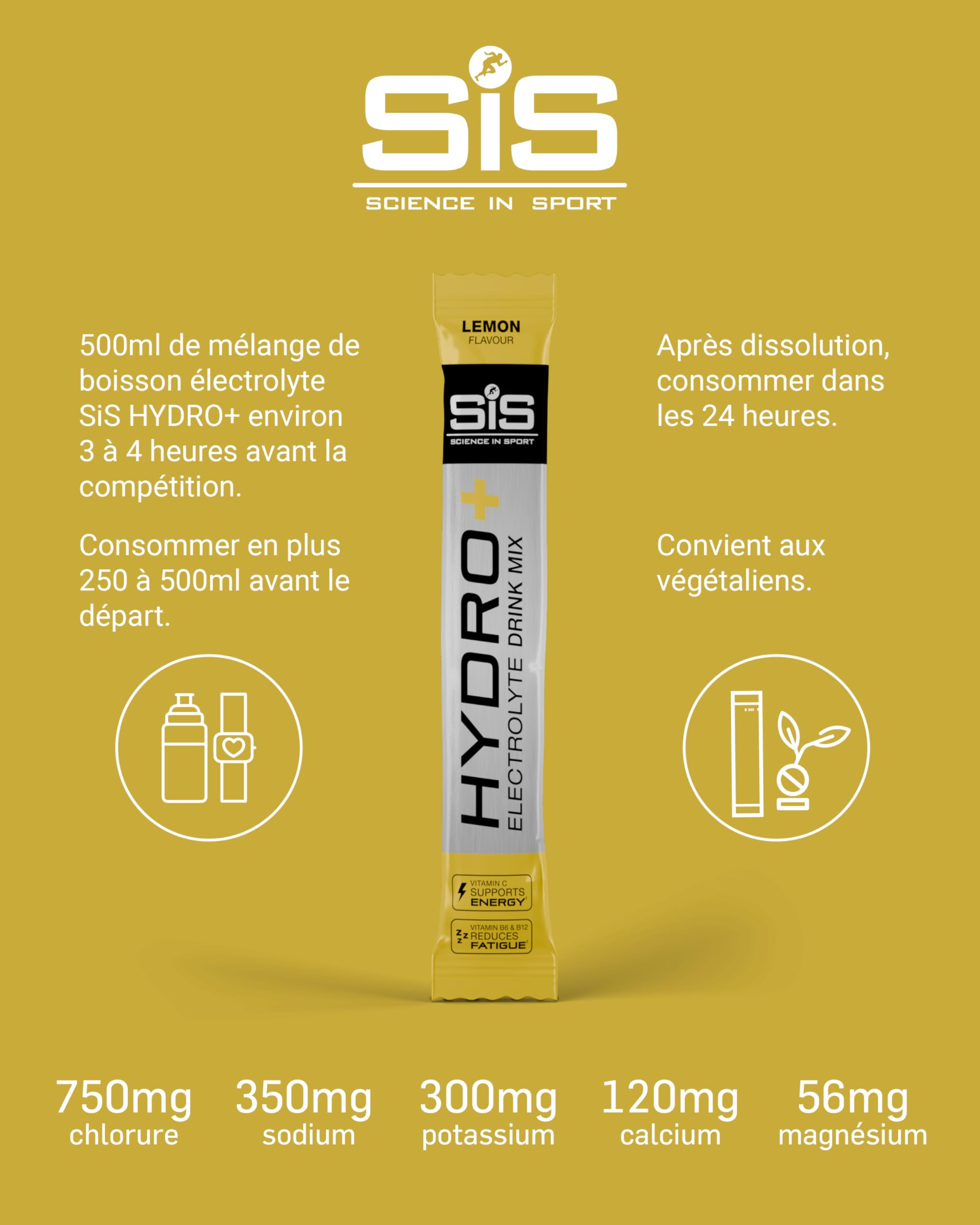 Science in Sport HYDRO+ Poudre Boisson Électrolyte 20 x 4,1g Citron - Poudre électrolyte végane, poudre boisson sportive avec vitamine C et 5 électrolytes essentiels
