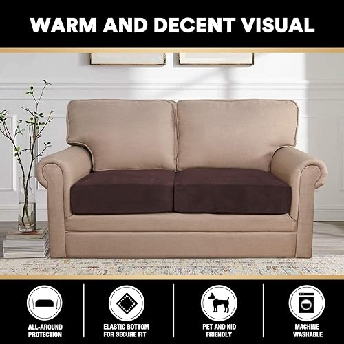 Miniatura 3 de PrinceDeco Fundas de cojín de terciopelo para asiento de sofá seccional, funda de cojín para cojines individuales, fundas de cojín de asiento de