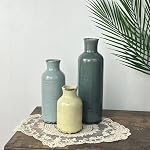 Tenvy Multi-Color Ceramic Crackled Glazed Vase Set 3, Rustic Farmhouse Decorative Vase for Home, Office & Events