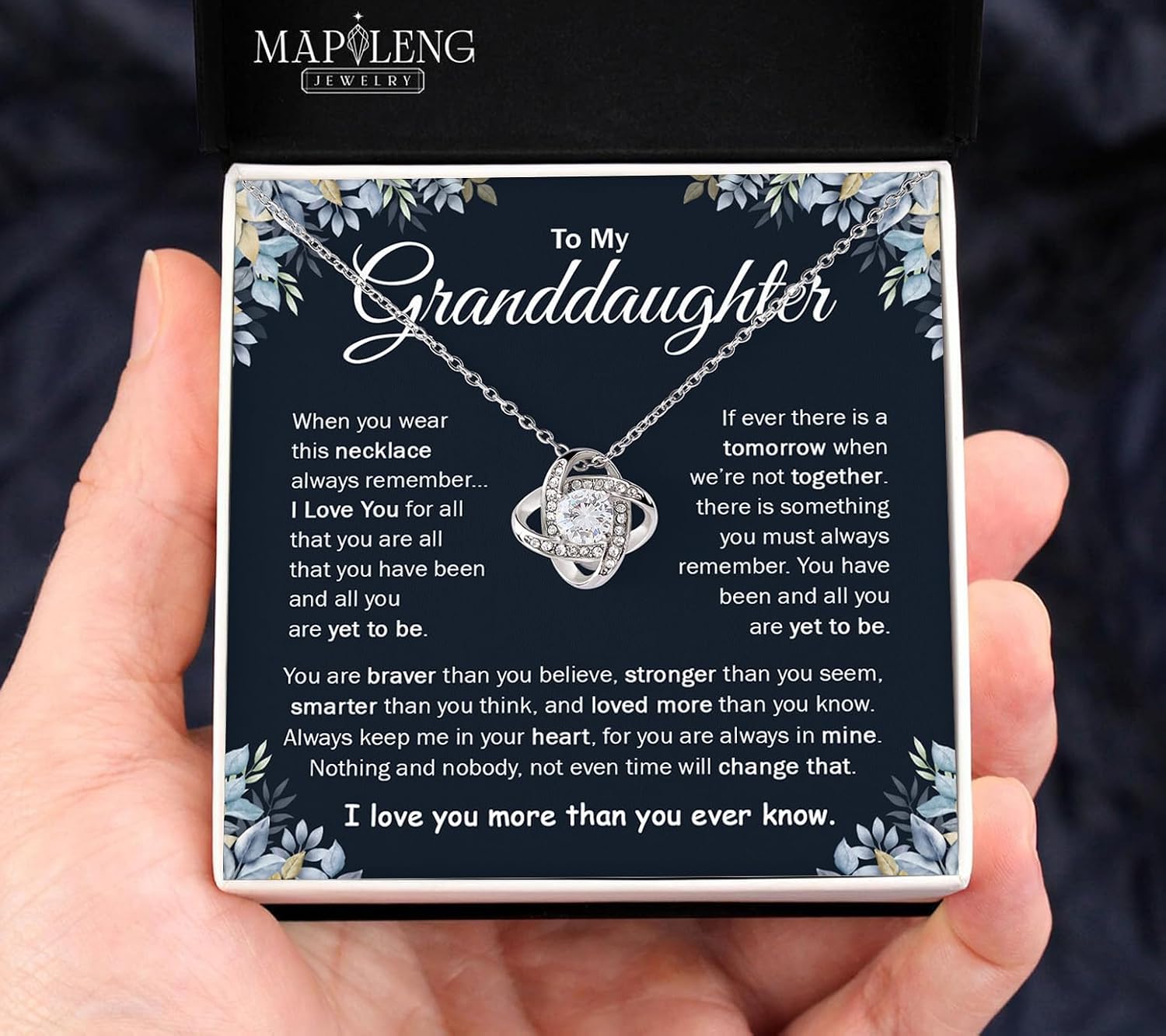 To My Granddaughter Necklace - Gifts From Grandma, Knot Love Necklace Filled With Love for Birthday, Mother's Day, Graduation, Wedding, Valentine's, Christmas