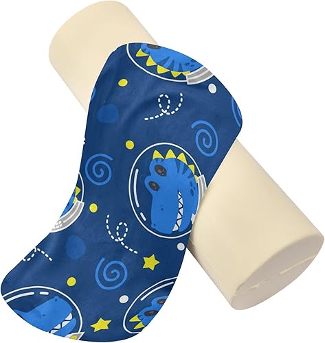 Miniatura 4 de JUNZAN Dino Stars - Almohada con patrón azul para piernas, cuello firme, protector de almohada redonda para cama para soporte lumbar, almohada