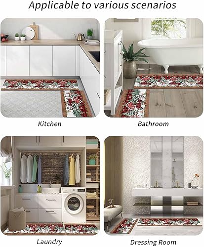 Miniatura 6 de Tapete de baño de Navidad para bañera, antideslizante, de secado rápido y absorbente, de tierra de diatomeas, tapete de cocina, tapete rojo de