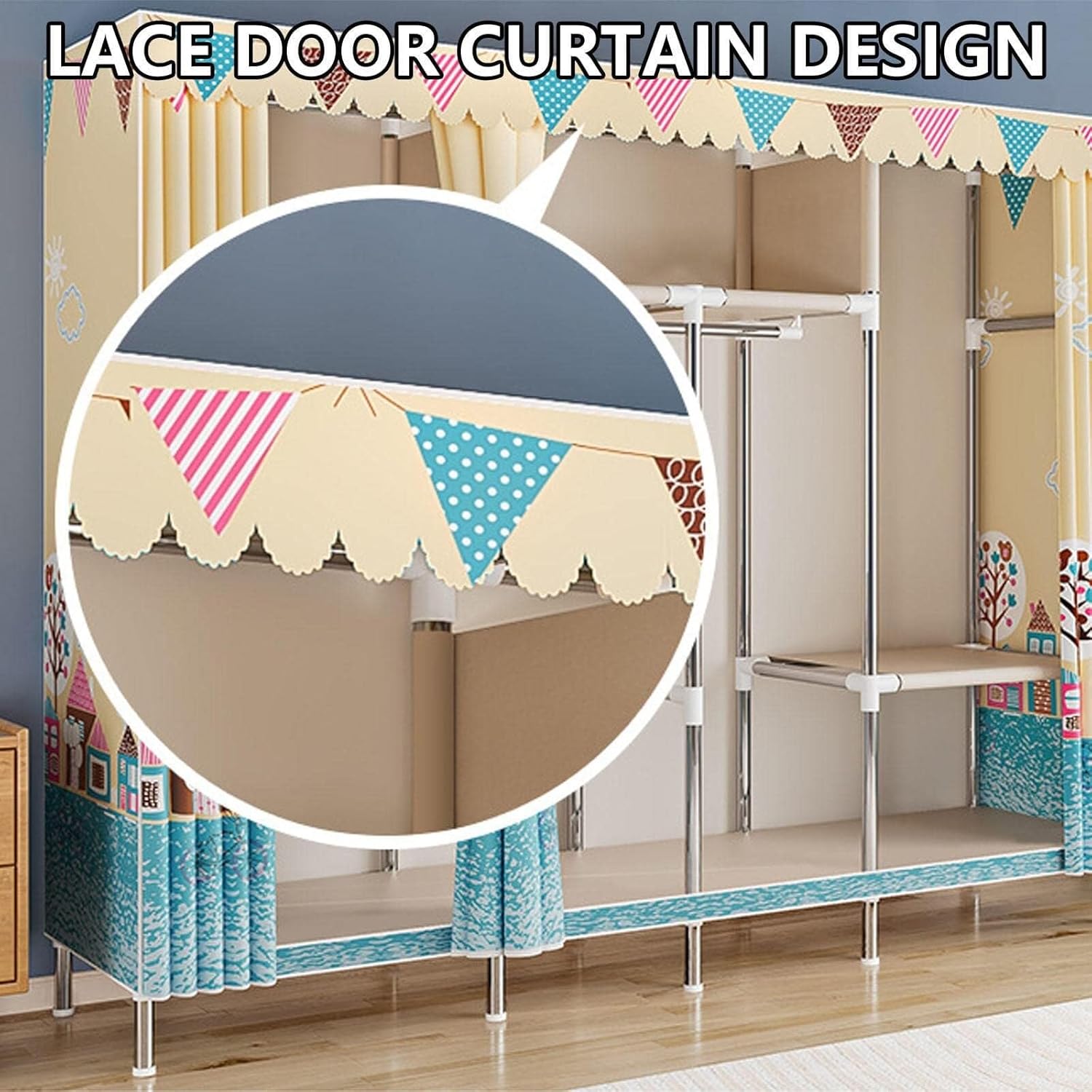 Canvas Wardrobe, Large Fabric Clothes Closet Storage Organizer with Hanging Rail,Shelves, Folding Portable Closet for Bedroom (B 64X45X172cm)