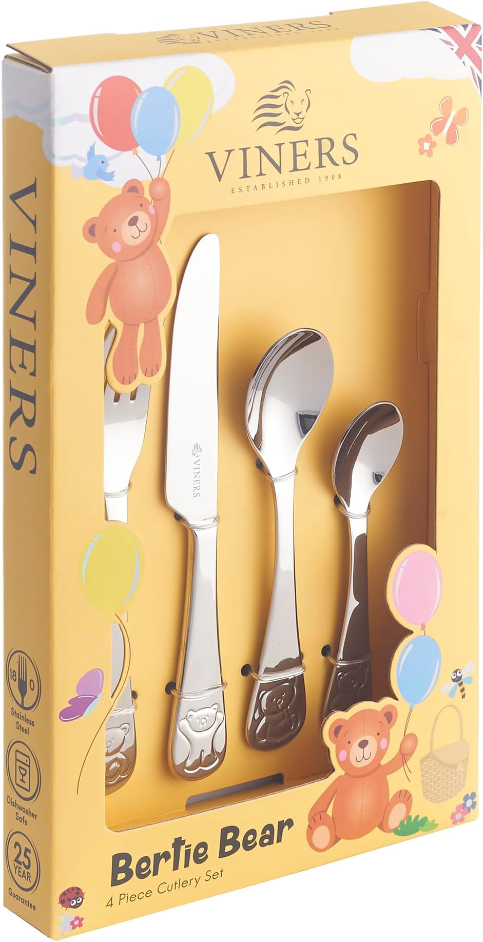 Bertie Bear 18/0 Stainless Steel 4 Piece Kids Cutlery Set