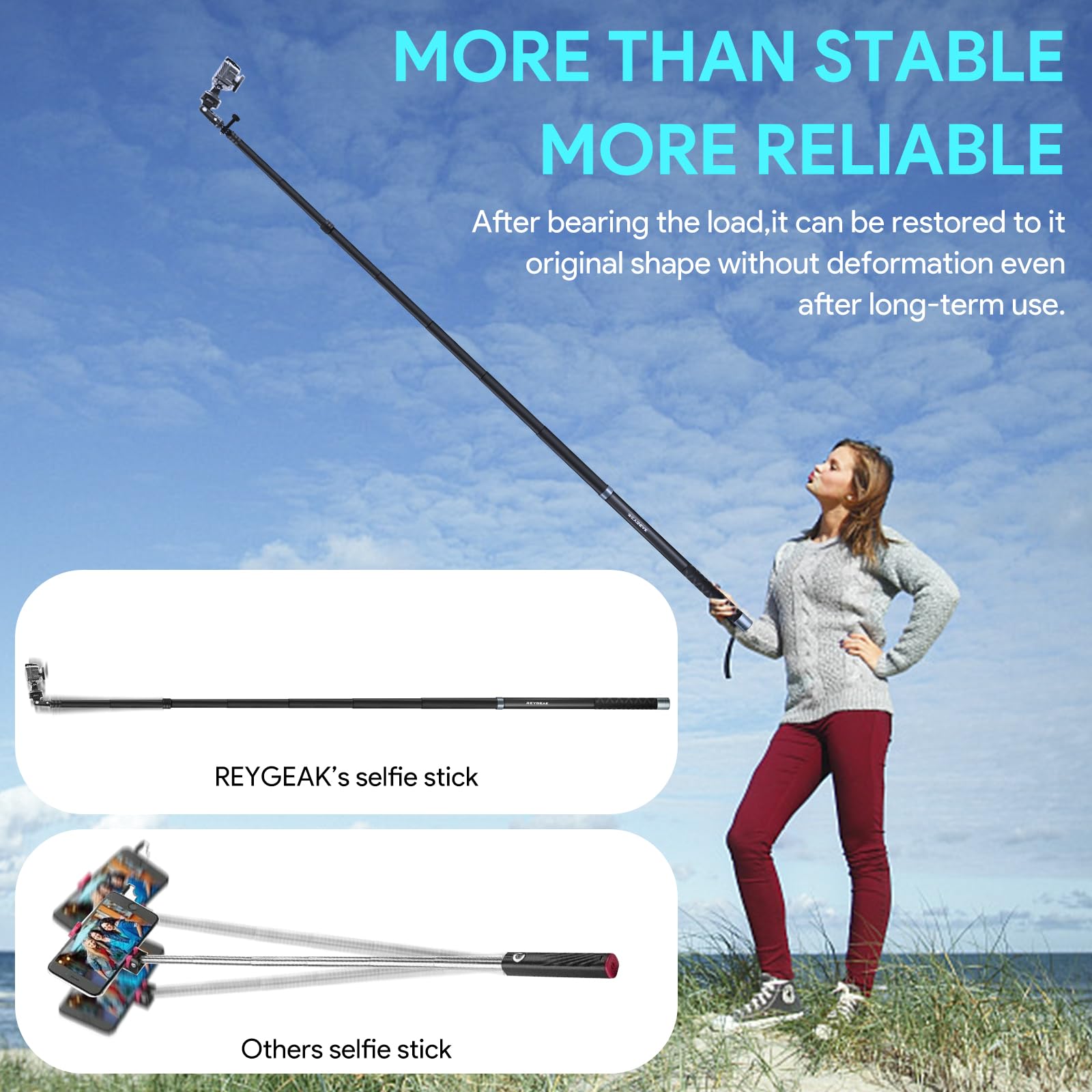 REYGEAK Perche à selfie extensible en fibre de carbone pour Insta360, monopode polaire extensible pour GoPro Max Hero 11 10 9 8, DJI Osmo Action 4/Action 3 et autres caméras (2,7 m/270 cm)