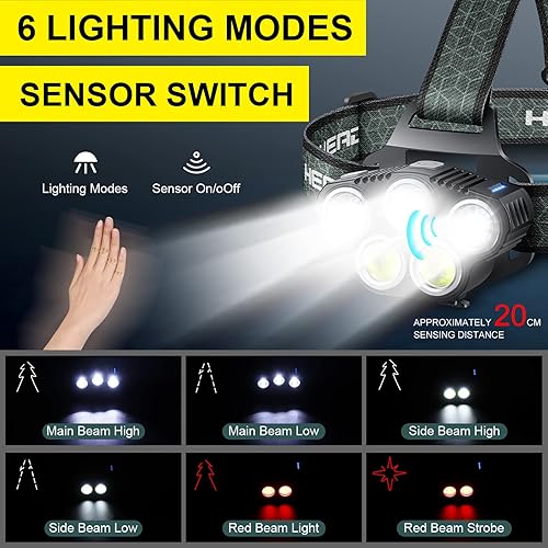 Miniatura 2 de Linterna frontal recargable de 5 LED multicolor brillante con opción de luz roja para adultos, IPX5, impermeable, USB C, correr, lectura,