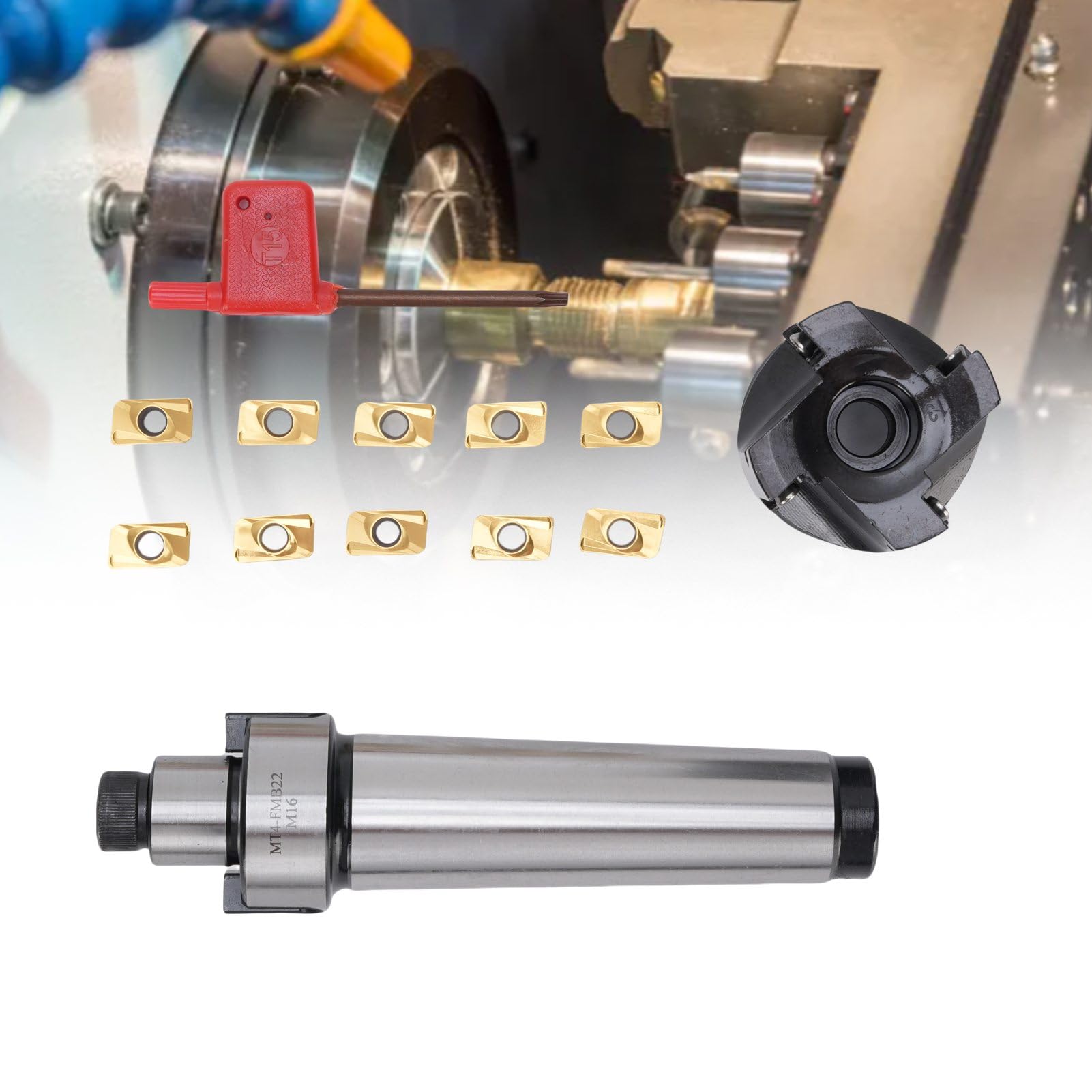 Fafeicy Jeu de Fraises en Bout Indexables 400R-50-22 avec Support MT4 FMB22 et 10 Inserts APMT1604 pour L'usinage CNC