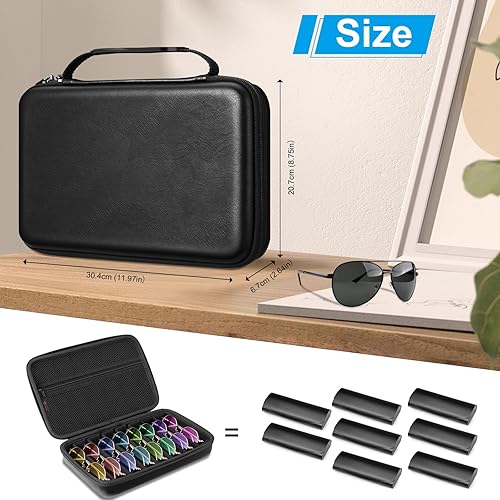 Vista 7 de Fintie Estuche organizador de lentes de sol de viaje con compartimentos ajustables de 8 ranuras, bolsa de almacenamiento de lentes de EVA dura