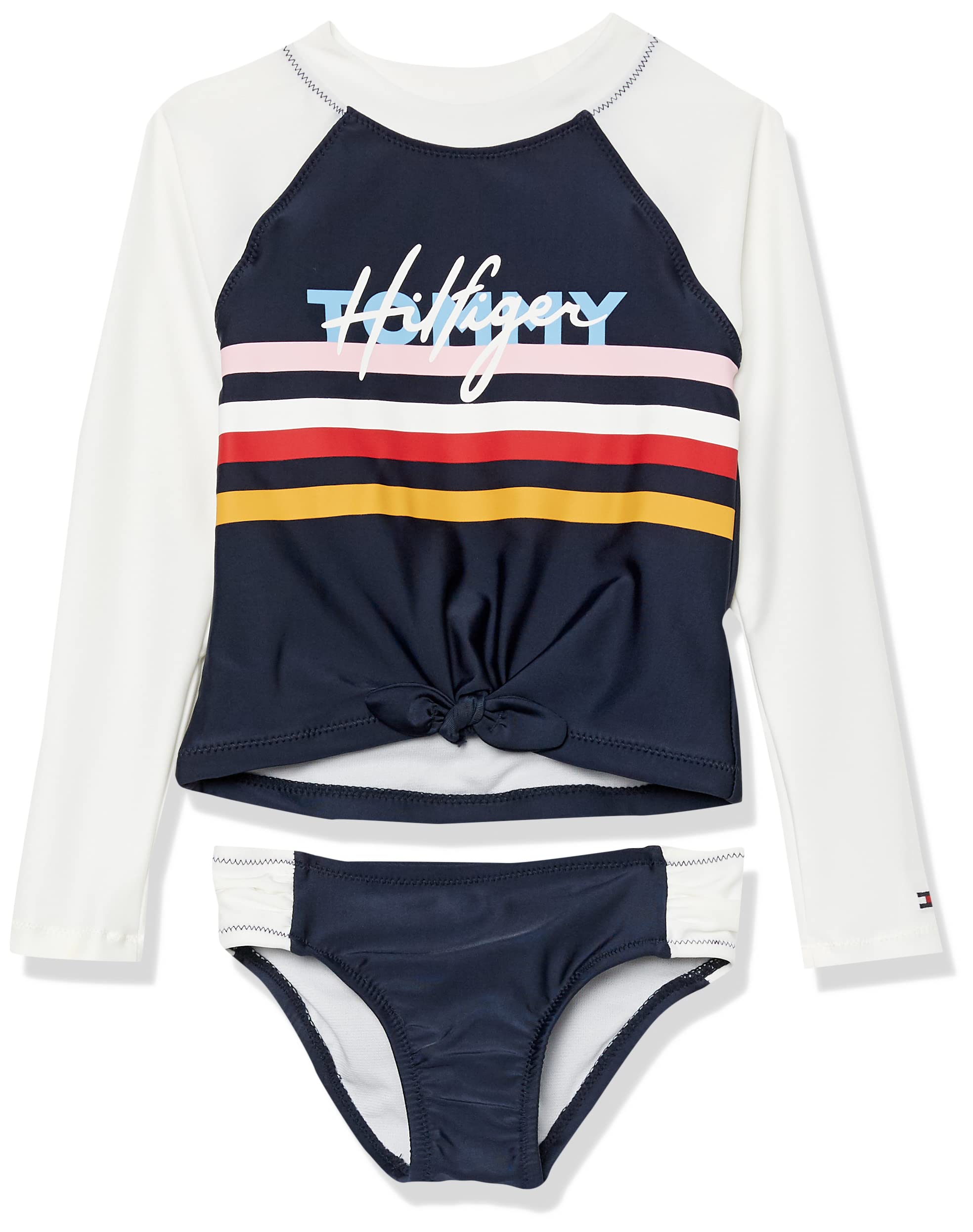 Tommy Hilfiger Girls Two-Piece Long Sleeve Rashguard & Bikini Swimsuit Set with UPC 50+ Sun Protection, Quick Drying Bathing Suit