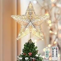 Vista 24 de Luxspire Decoración para árbol de Navidad, estrella iluminada 3D con enchufe USB y control remoto, luces de estrella para árbol de Navidad de 9.6