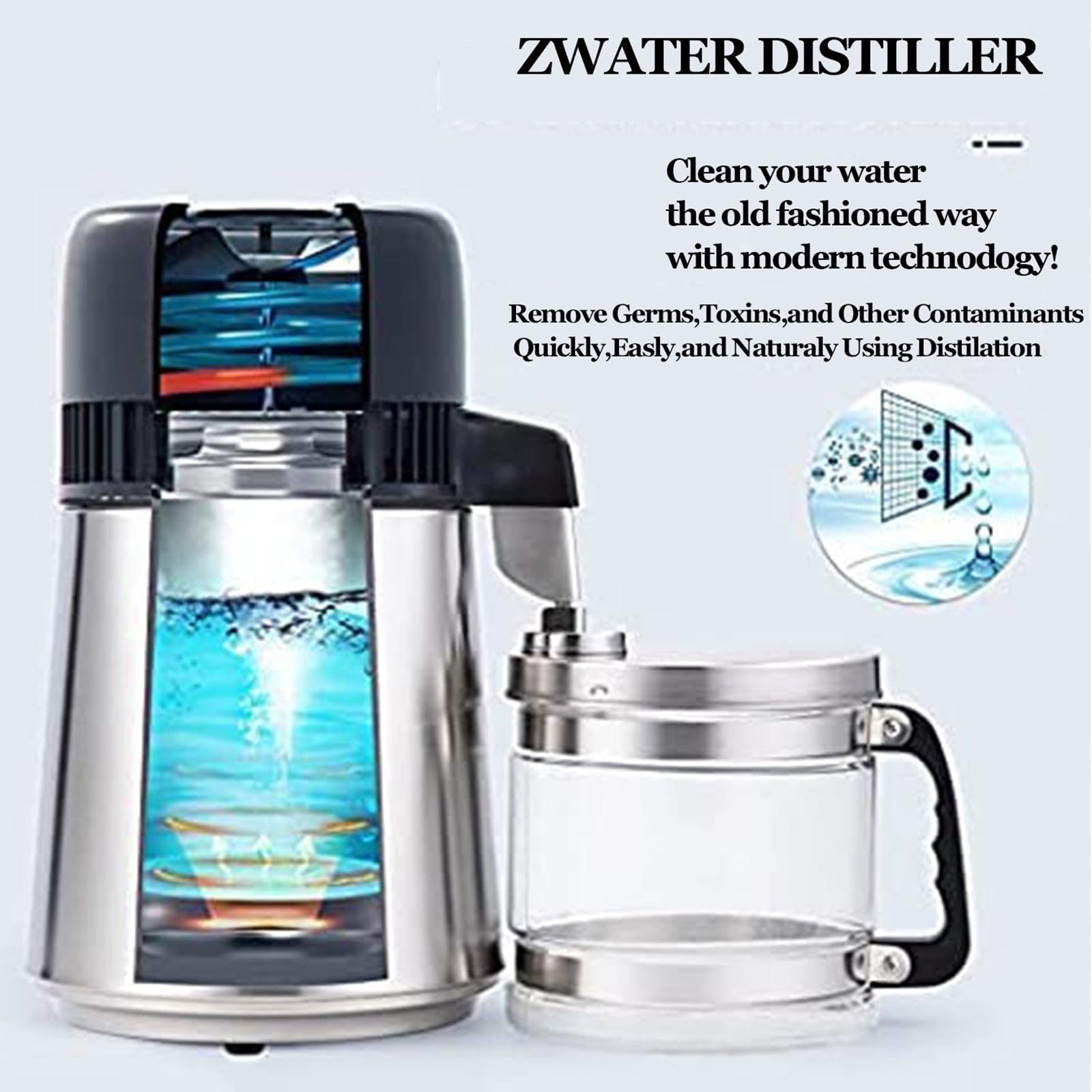 Máquina de Agua Destilada 750w,4l Destilador de Agua de Acero Inoxidable Máquina Purificador de Encimera para Laboratorios/Clínicas/Casas,Amarillo