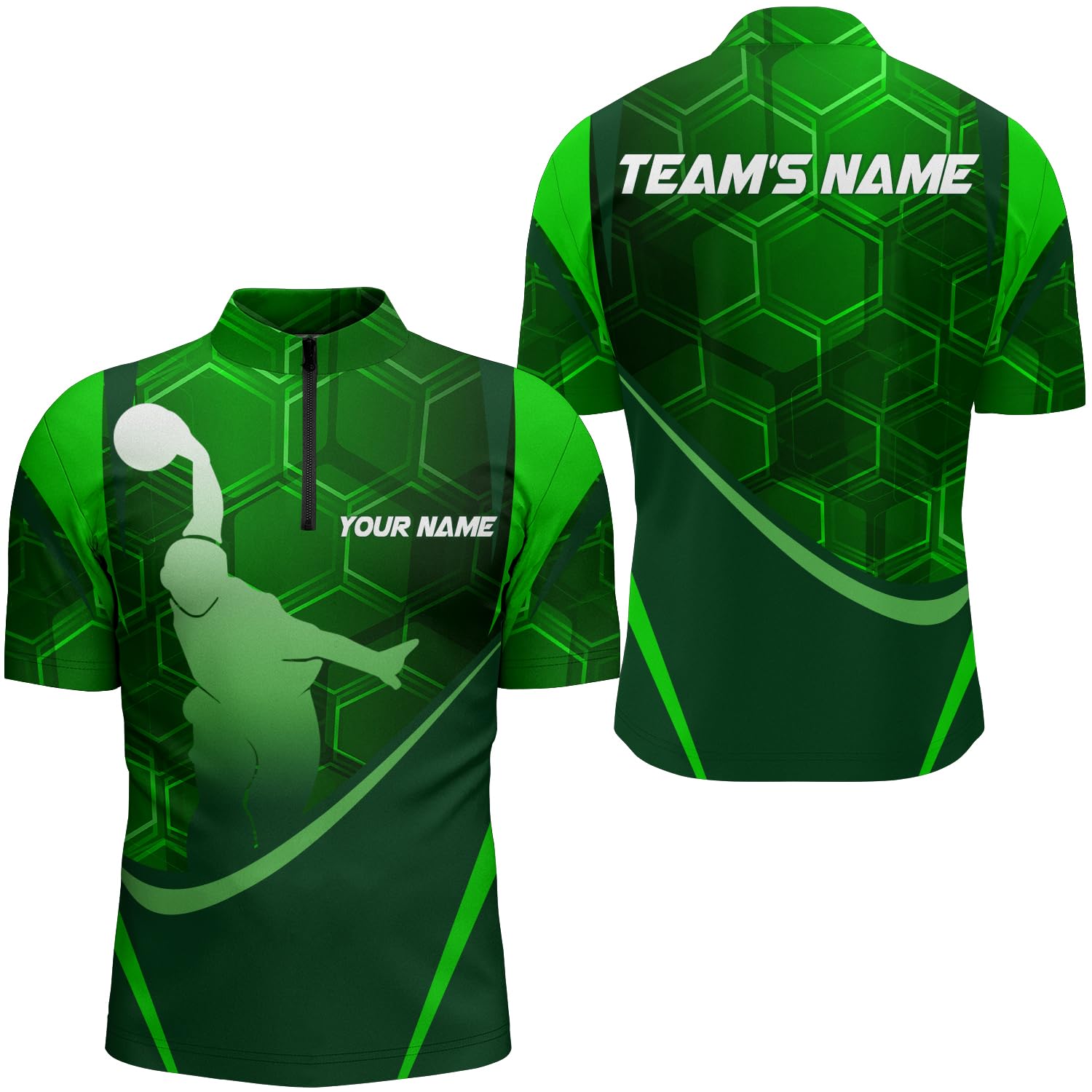 PIONAMZIOZ Custom Bowling Shirt for Men and Women Bowling Jersey Bowling Team League Polo&Quarter-Zip Shirt QZT28 (Green)