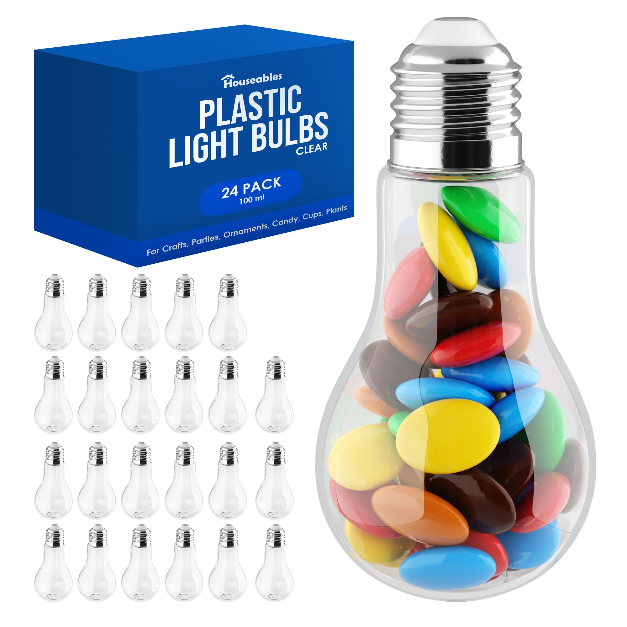 Houseables Plastic Light Bulbs, Fillable Light Bulbs, Fake Lightbulb, Plastic Lightbulbs for Crafts, Clear, Cups, Jars, Containers, Ornaments, Drink