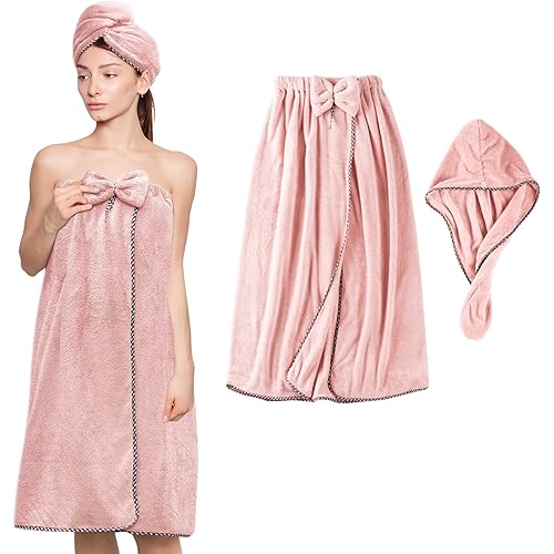 Hair Towel Women Bath Wrap - Adjustable Microfiber Super Absorbent to Quick Drying Hair and Body for Gym, Spa, Sauna and Shower After Body Cover, Pink