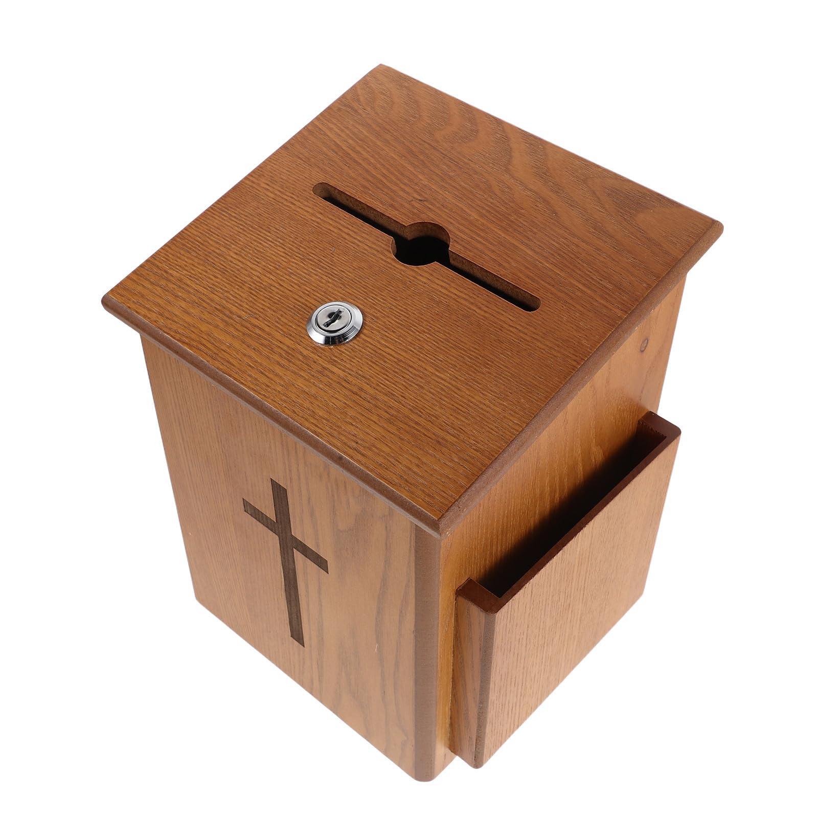 EXCEART Urna Cerradura de Madera, Caja de Donaciones de Mesa, Caja Tapa Abatible, Ligera y Segura, para Recaudación de Donaciones Comunitarias y Eventos Públicos