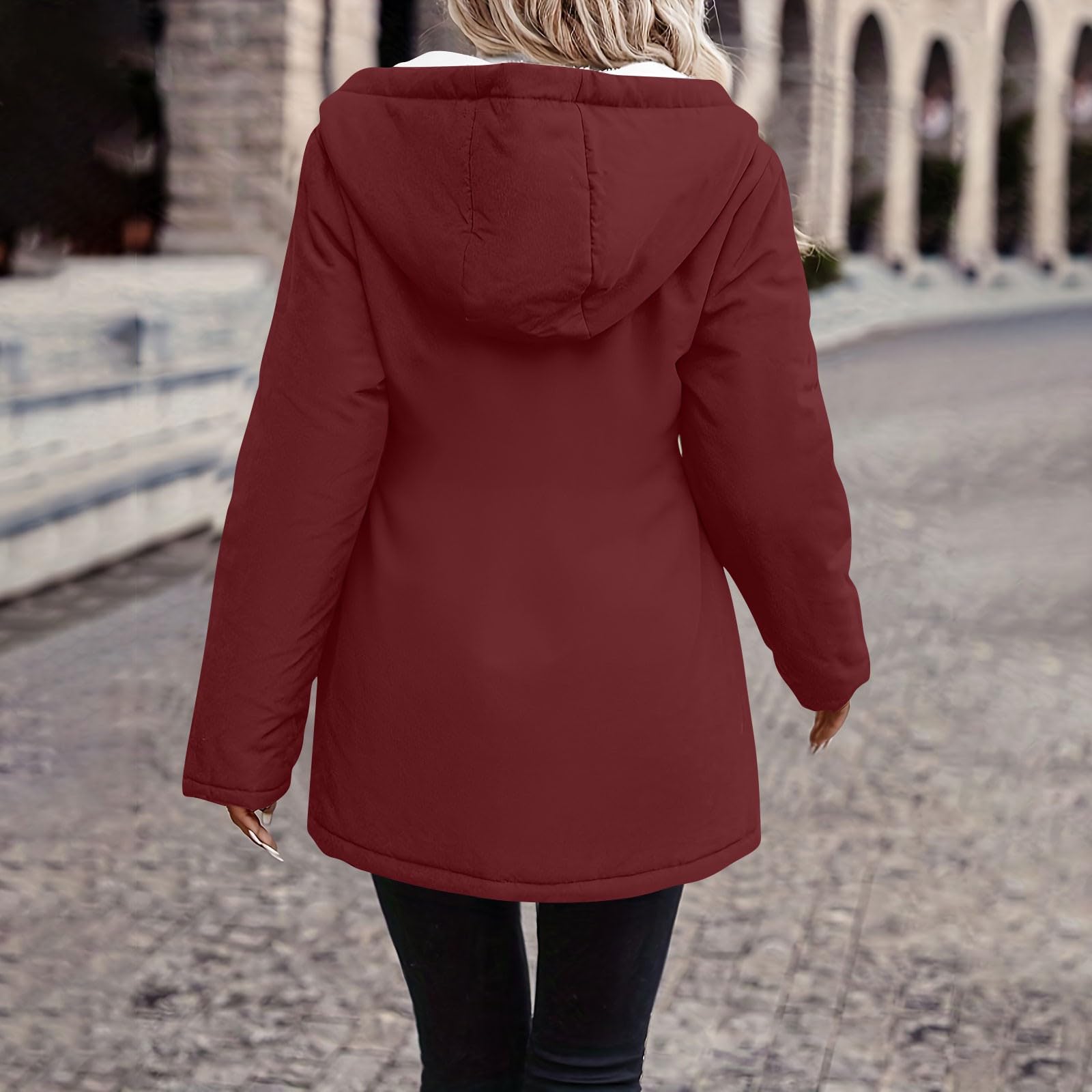 Chaqueta de forro polar para mujer, chaqueta cálida de invierno con cremallera, chaqueta de longitud media con capucha, forro de sherpa, abrigo de manga larga, abrigo de felpa cómoda para exteriores