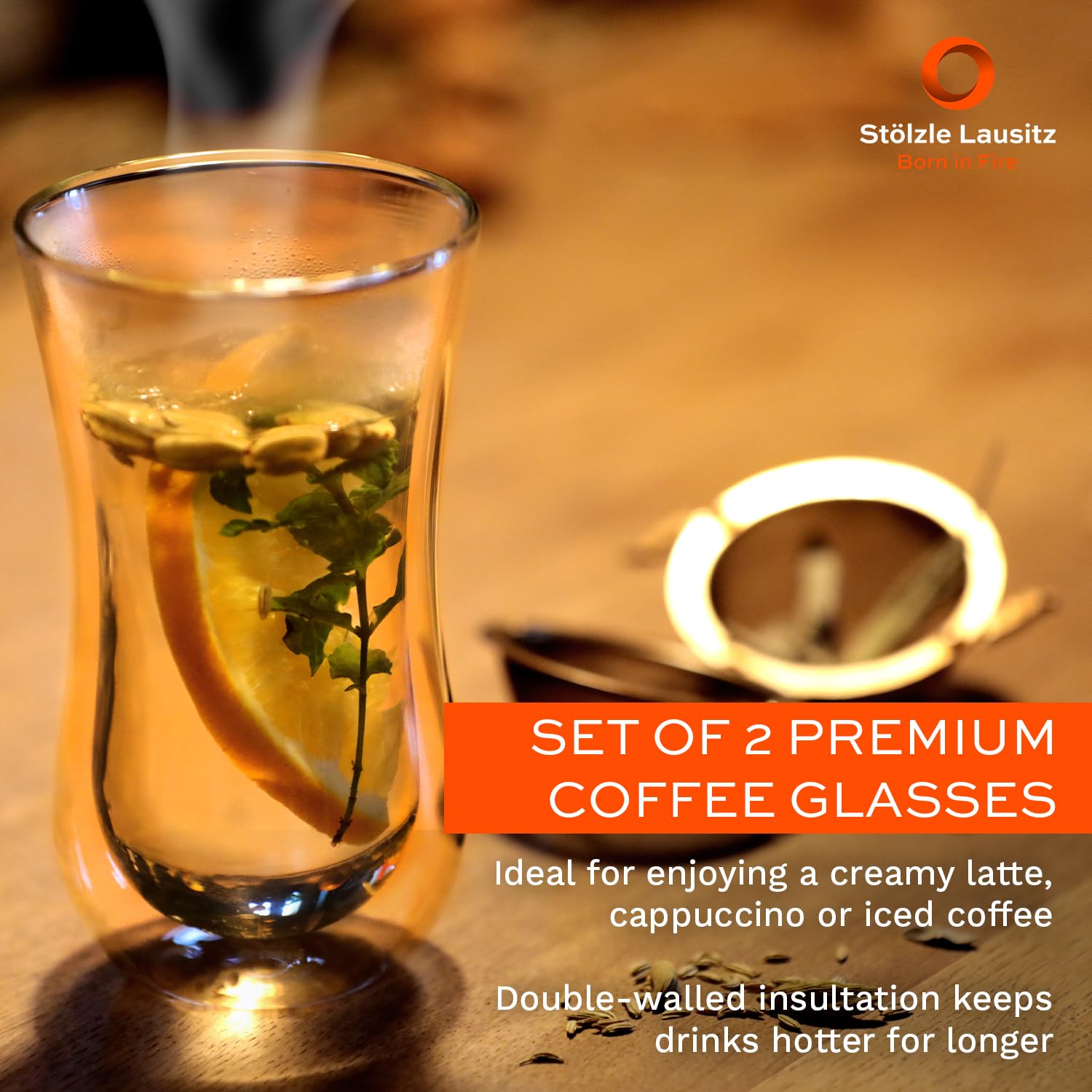 Stölzle Lausitz Set of 2 Coffee 'N More Coffee Glasses (XL / 11.25 Fl oz) Coffee Cups Glass, Double Walled Glass Coffee Mugs for Hot or Cold Drinks - Genuine Stölzle Insulated Glass Coffee Mugs