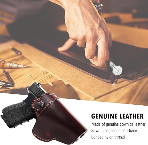 Miniatura 7 de OWB - Funda de piel auténtica para pistola con correa de retención compatible con Glock 194343X, Taurus G2CG3CG3, S&W M&P Shield, SCCY, Springfield
