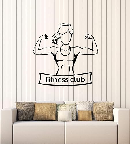 Vinyl Wall Decal Fitness Club Sports Healthy Lifestyle Girl Gym Stickers Mural Large Decor (g3794) Black