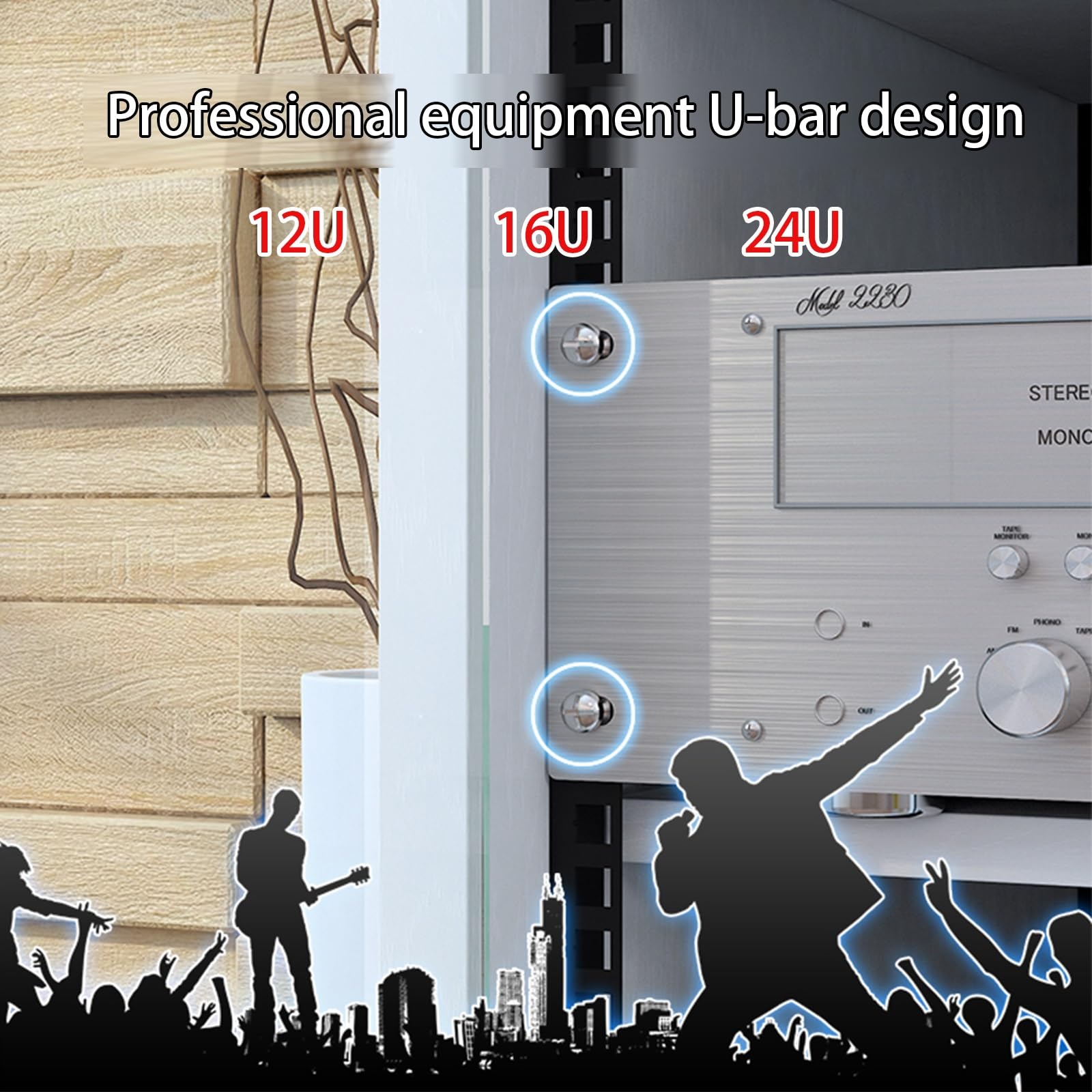 Support multimédia AV moderne avec roulettes, tour de rack audio, gestion des câbles, assemblage facile, armoire de rangement polyvalente pour la maison, le bureau et le théâtre, solution de rangement