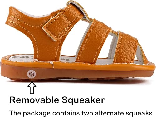 Miniatura 6 de QIETION Sandalias chirriantes para niños y niñas pequeños, puntera cerrada, suela de goma antideslizante, zapatos para primeros pasos