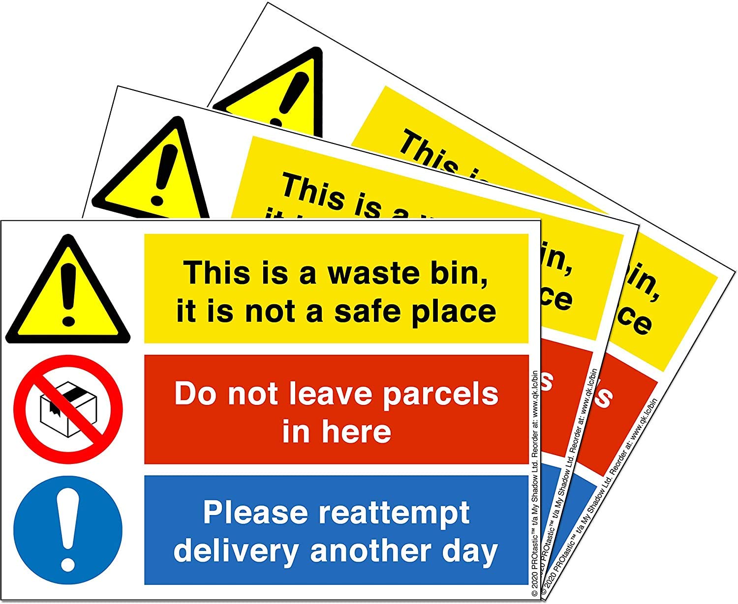 PROtastic3x Wheelie Bin Stickers - Stop Couriers Leaving Parcels In Your Garbage!