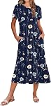 ZEAGOO Femmes Été Midi Une Ligne Robe Manche courte Casual Flowed Plage longue robe de soleil avec poches 2026 Voyages en vacances