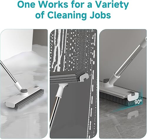 Miniatura 2 de Cepillo de limpieza de suelo con mango largo ajustable, 3 en 1, escoba de cerdas rígidas de 90 con escoba limpiadora de piso con escoba para baño,