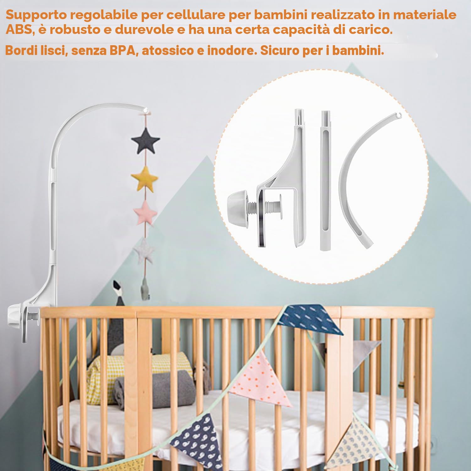 Baby Mobile Holder Supporto Giostrina Supporto Mobile per Bambini a Braccio Supporto Regolabili per Giostrina per Appendere il Giocattolo del Lettino(Carillon e Giocattoli Non Inclusi)