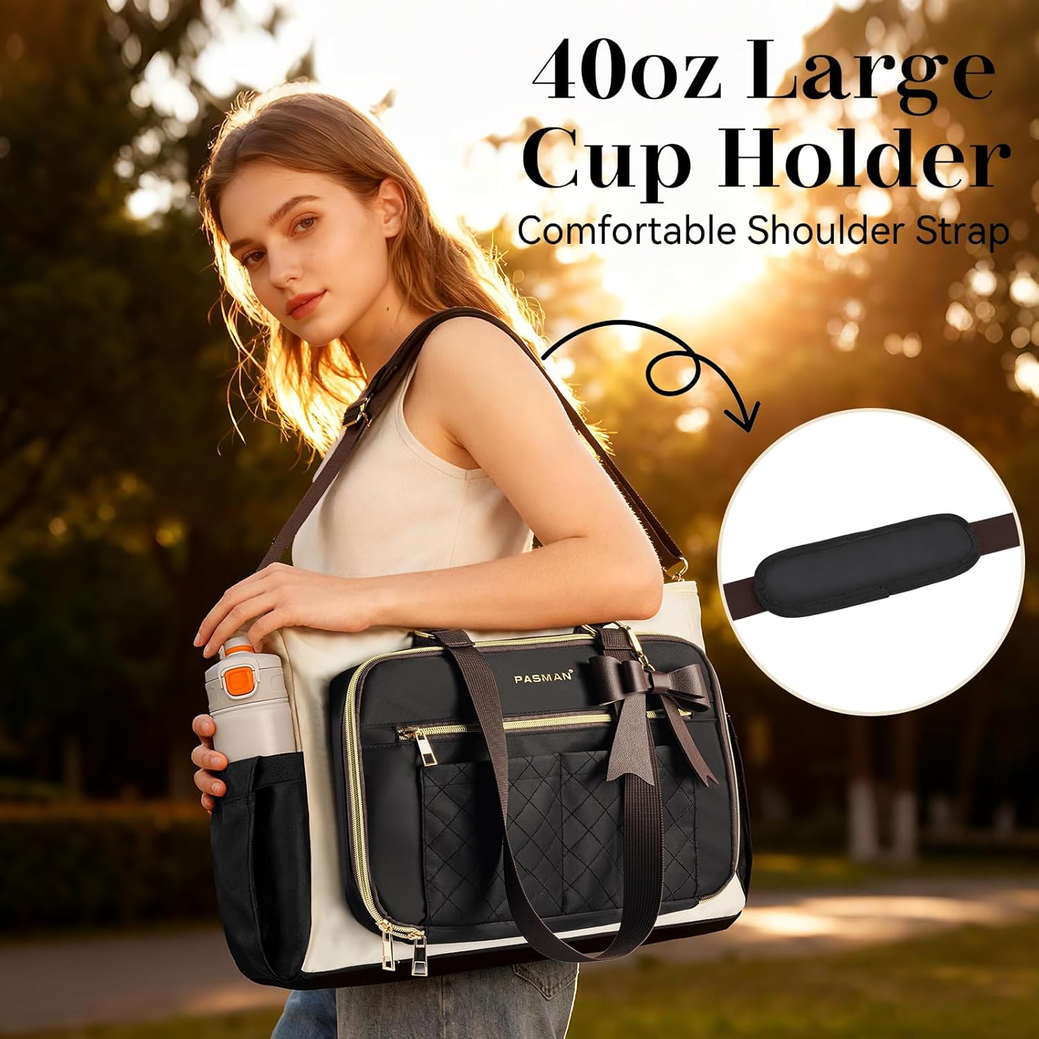 Teacher Tote Bag for Women,Multi-Pocket Laptop & Nurse Work Bag with Cup Holder,Structured Business Briefcase Computer Purse - Image 6