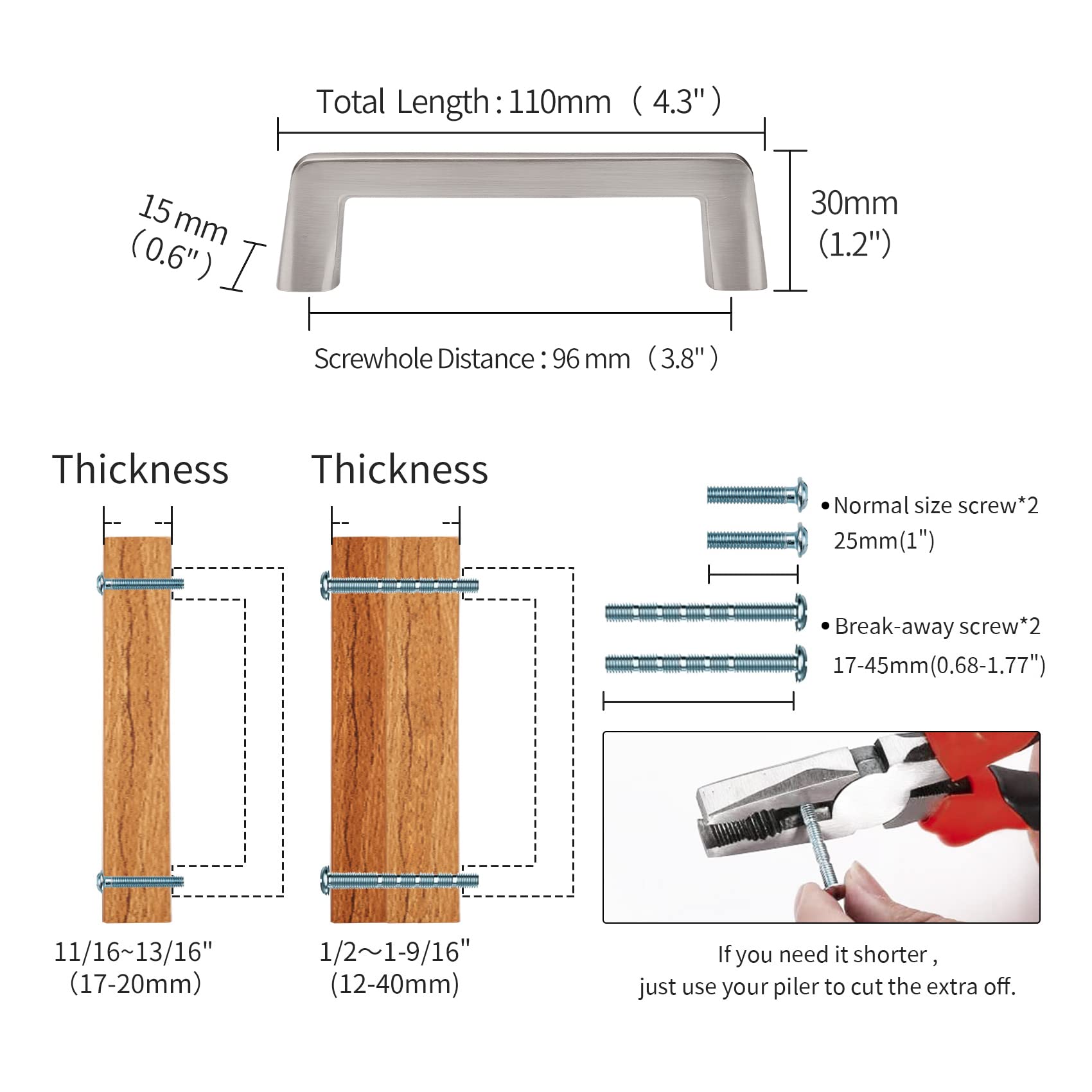 3-3/4 Inch Zinc Alloy Handles Brushed Satin Nickel Cabinet Pulls Drawer Pulls Furniture Hardware for Bedroom,Bathroom Cupboard Door,Bedroom Dresser Drawer,10 Pack