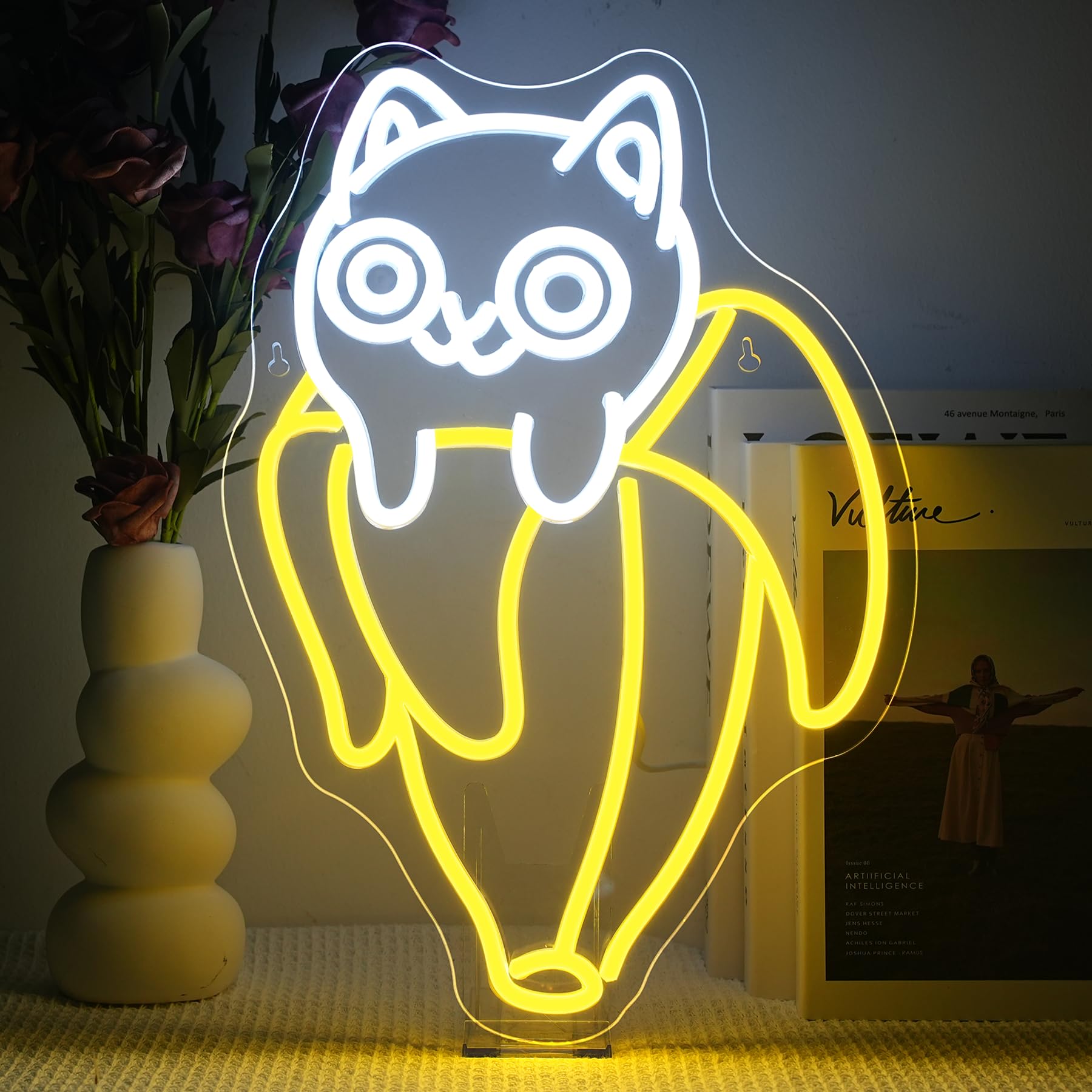 Signship Girls Yellow Banana Cat Neon Light Sign,Cat Neon Sign Dimmable For Wall Decoration,Led Signs Wall Decor For Bedroom,Zoo,Pet Shop,House Decoration